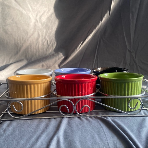 Colorful Ceramic Ramekin Set with Metal Rack - Picture 2 of 6